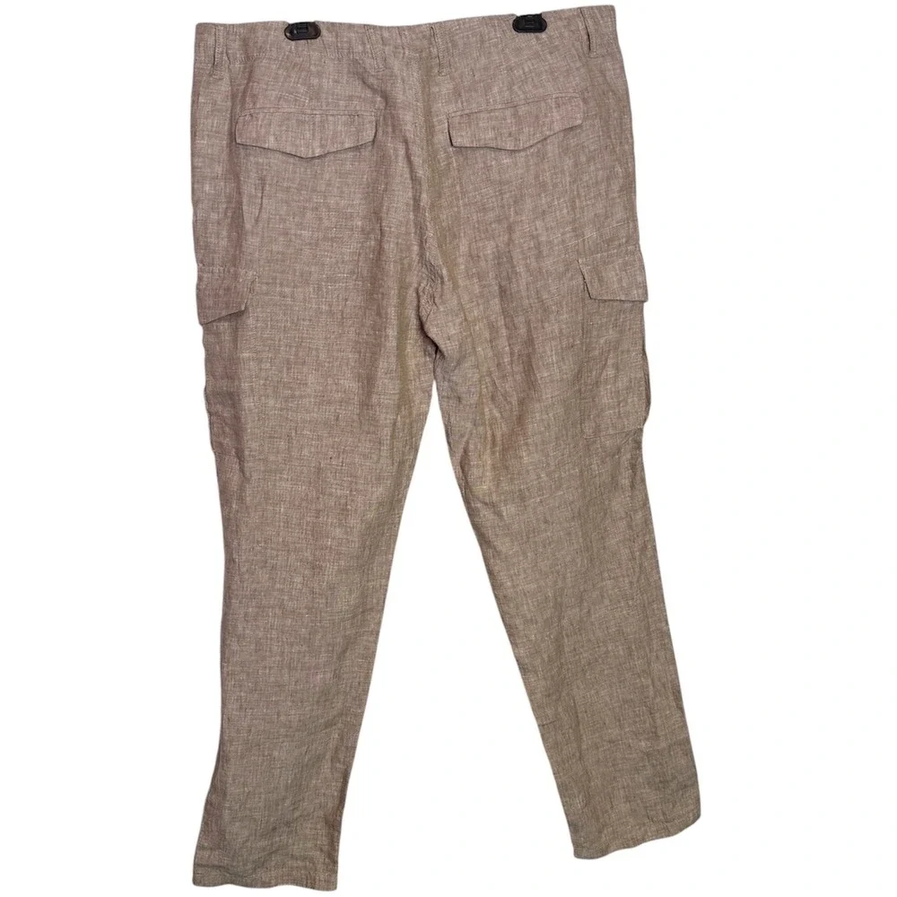 Armani Exchange Cargo Pants Mens 38 Tan Khaki 100% Linen Multi Pocket Utility